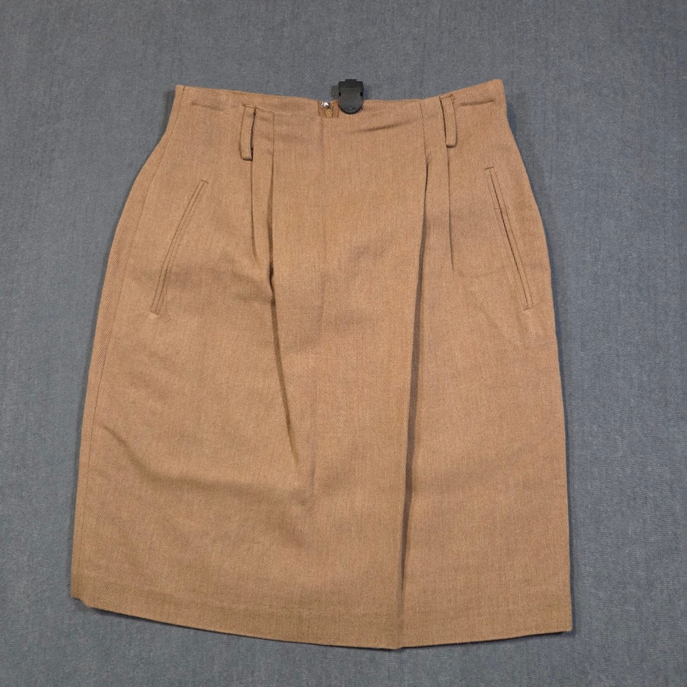 Vtg Limited Pencil Skirt Womens 4 Brown Rayon Wool Blend Pleated Front Pocketed